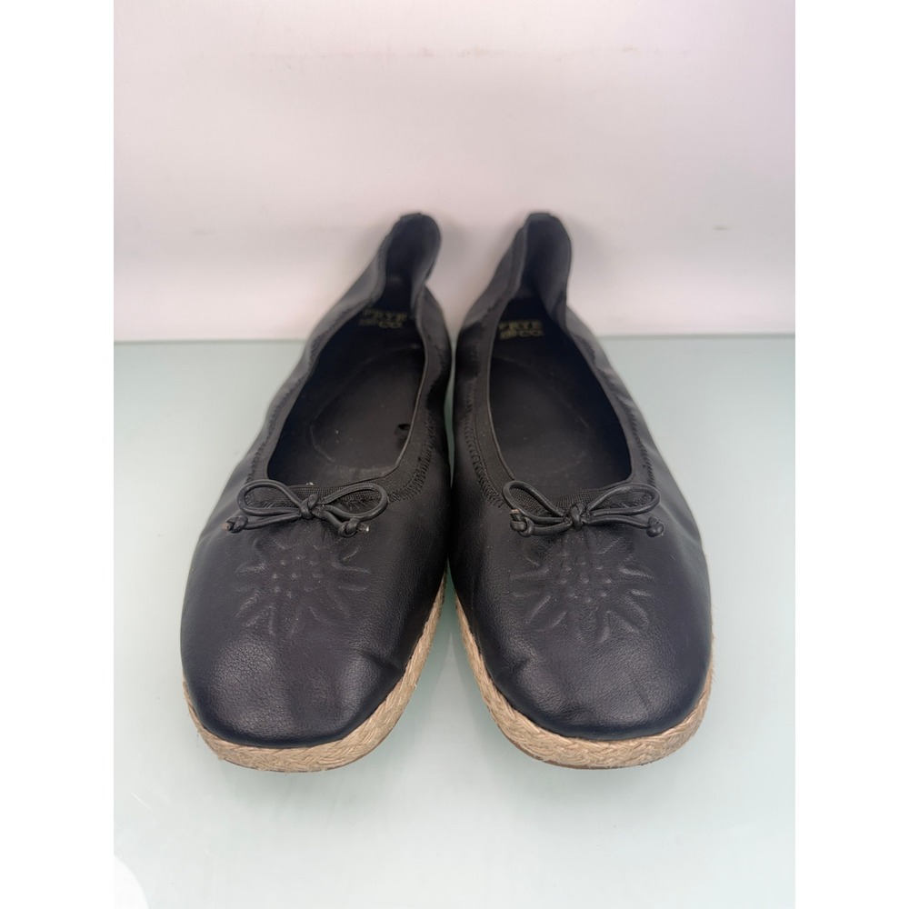 Frye & Co Willow Ballet Flats‎ Black Espadrille Embossed Toe Sz 11 Balletcore